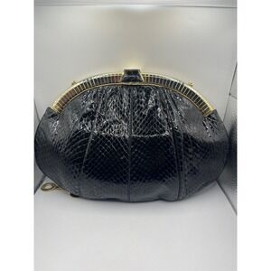 Vintage Judith Leiber Black Snakeskin  Clutch Purse Evening‎ Bag Chain Strap